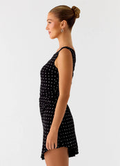 Delusional Mini Dress - Black Polkadot
