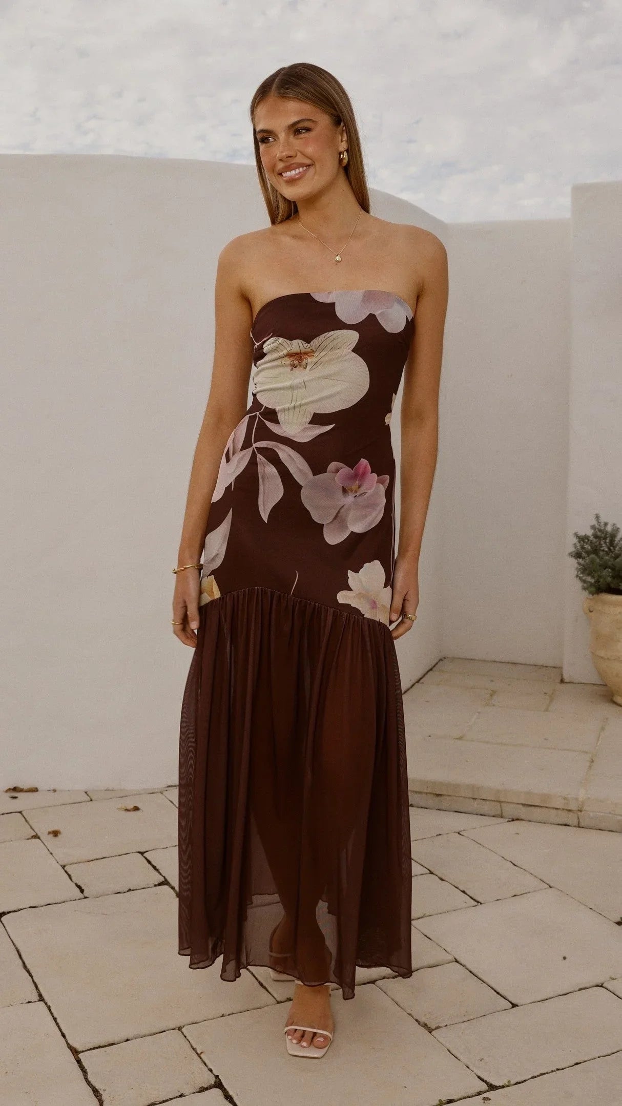 Elle Maxi Dress - Brown Floral