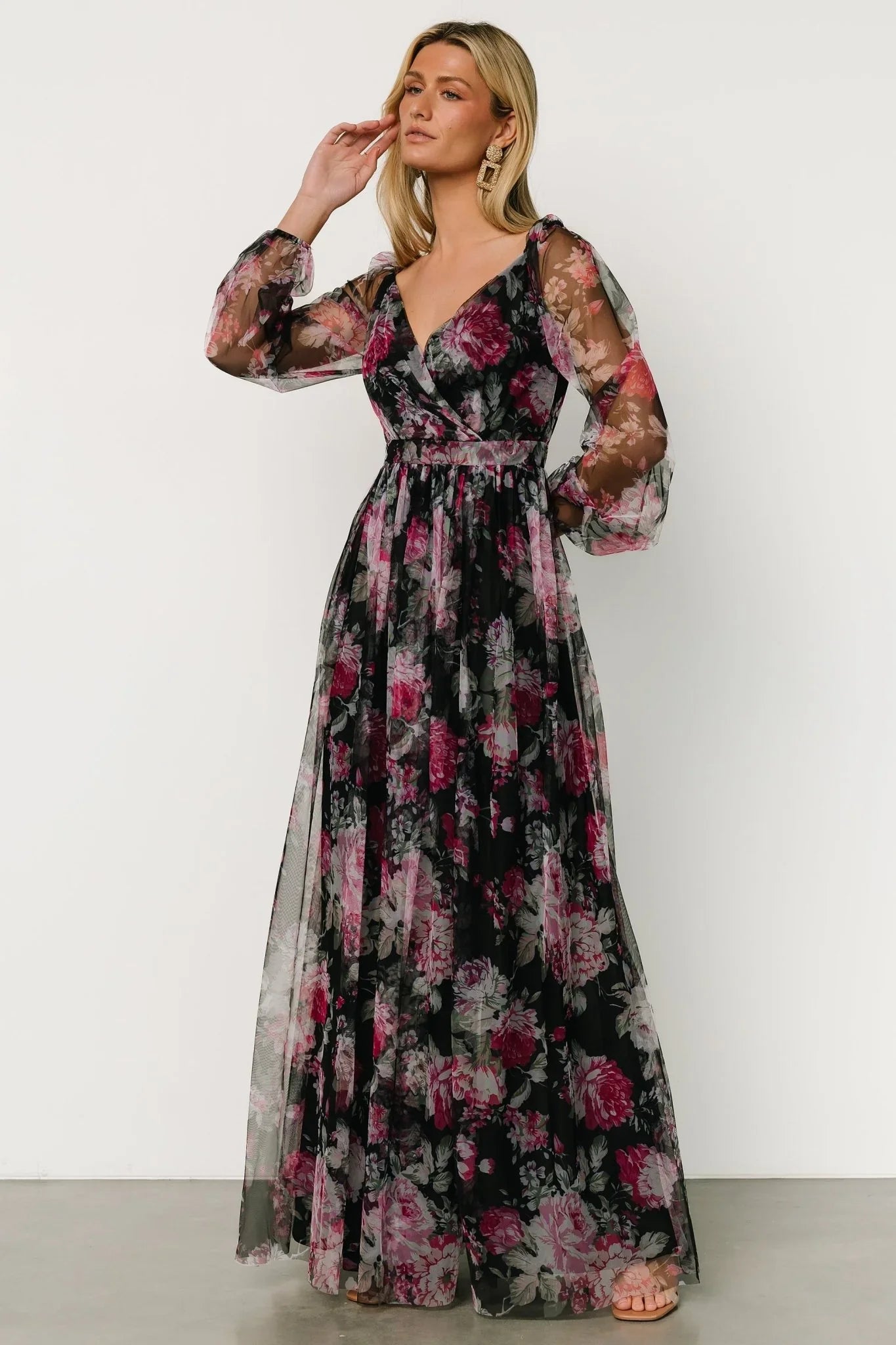 Desiree Tulle Maxi Dress | Black + Fuchsia