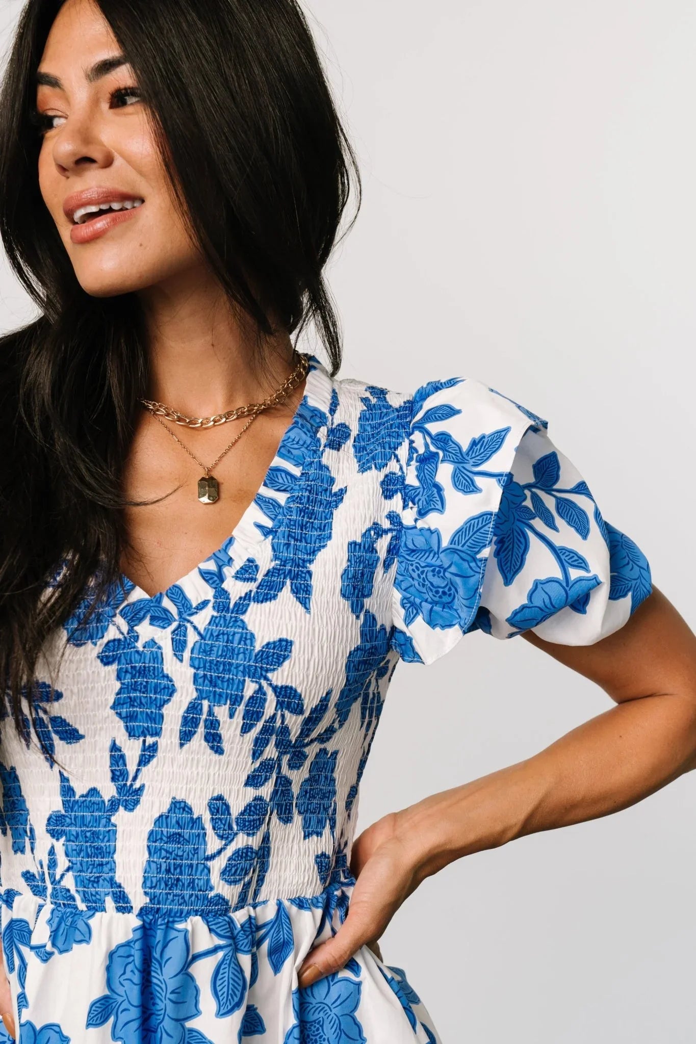 Charee Short Dress | White + Blue